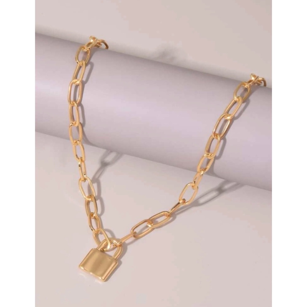 Gold Lock and Chain Necklace